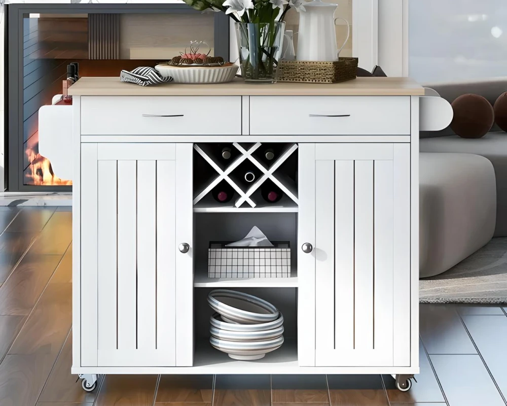 wooden rolling cart with drawers